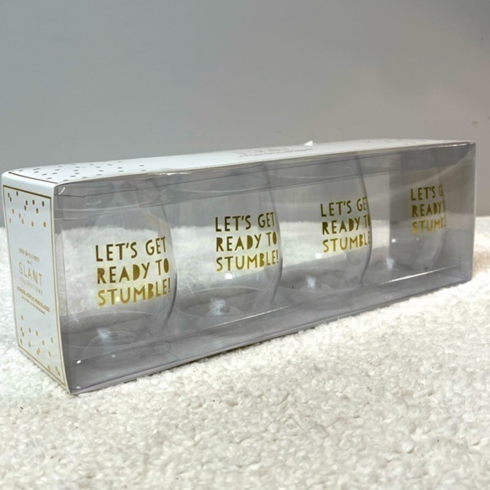 Slant “Get Ready to Stumble” Set of 4, 16 Oz Stemless Wine Acrylic Glasses